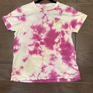 Peloton Together We Go Far Tie‑Dye Tee Large Pastel Graphic Script, Pink/Magenta